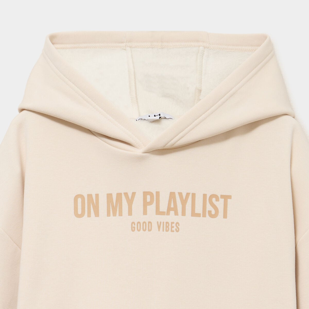 Sweat hoodie doubl&eacute; &agrave; capuche oversize ecru gar&ccedil;on