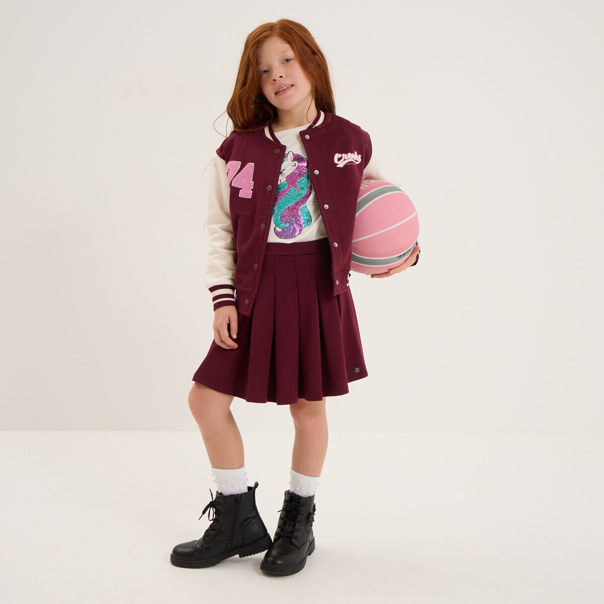 Gilet teddy boutonné coton majoritaire bordeaux fille