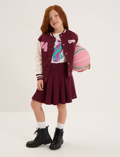 Gilet teddy boutonné coton majoritaire bordeaux fille