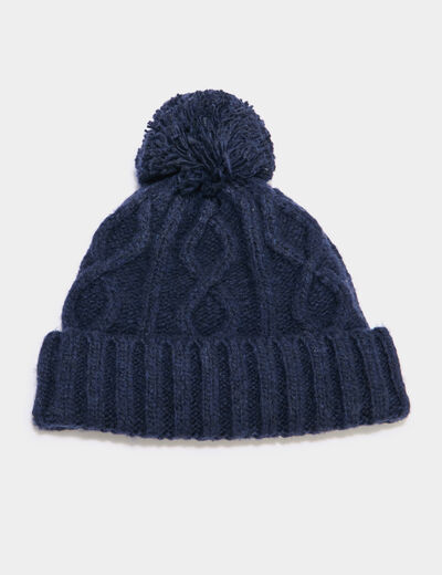 Bonnet à pompon bleu marine garçon