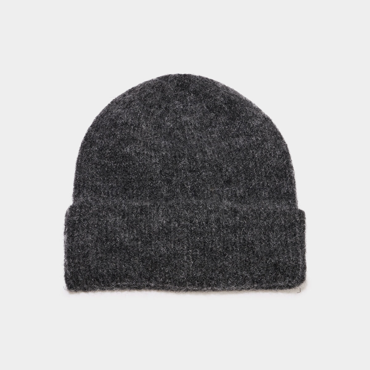 Bonnet maille c&ocirc;tel&eacute;e gris fonc&eacute; femme