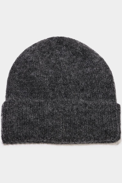 Bonnet maille c&ocirc;tel&eacute;e gris fonc&eacute; femme