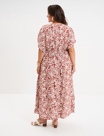 Robe longue fluide manches 3/4 terracotta femme grande taille