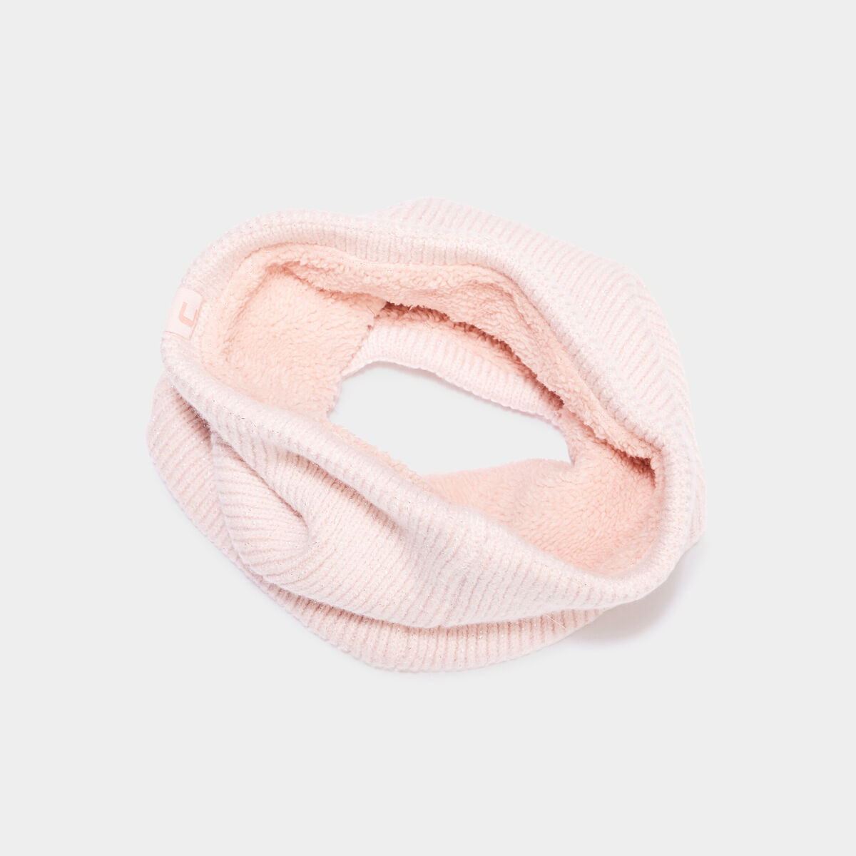 Tour de cou tricot&eacute; fourr&eacute; rose clair fille