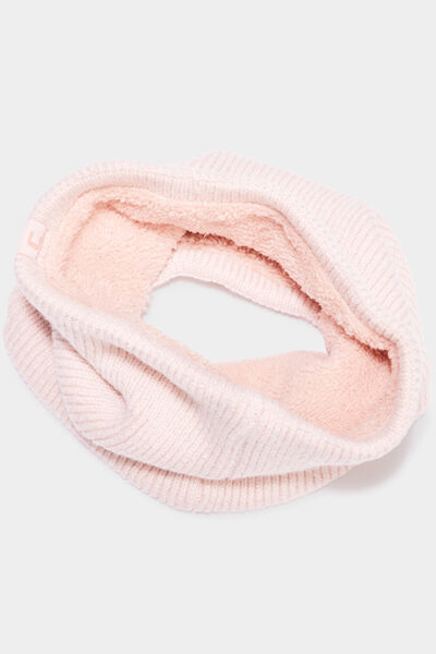Tour de cou tricot&eacute; fourr&eacute; rose clair fille