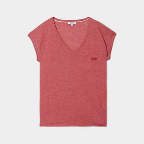 T-shirt col v poche poitrine Creeks rouge foncé femme