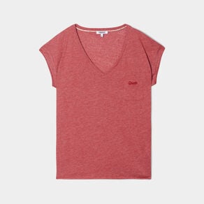 t shirt col v poche poitrine creeks rouge fonce femme T-shirt col v poche poitrine Creeks rouge foncé femme