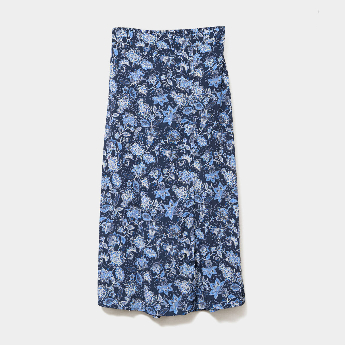 Jupe longue fendue fluide bleu marine femme