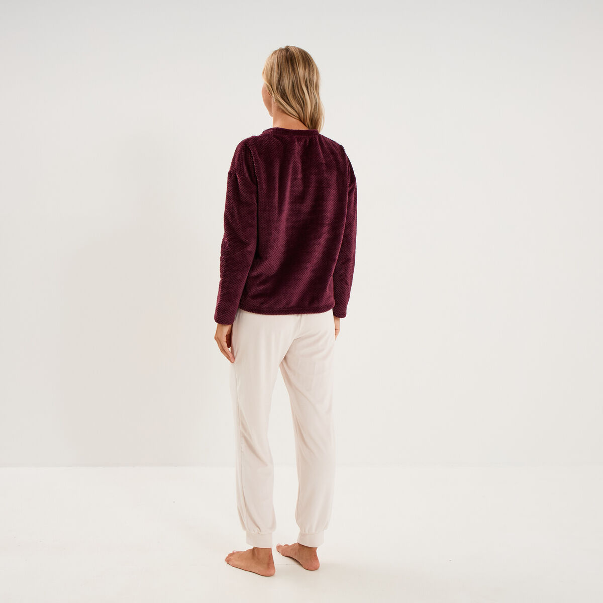 Ensemble pyjama pantalon polaire prune femme