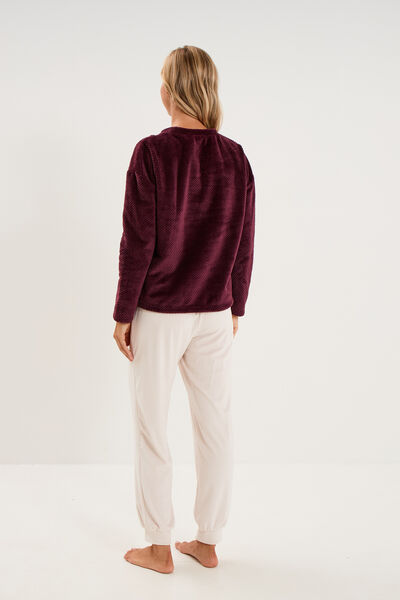Ensemble pyjama pantalon polaire prune femme