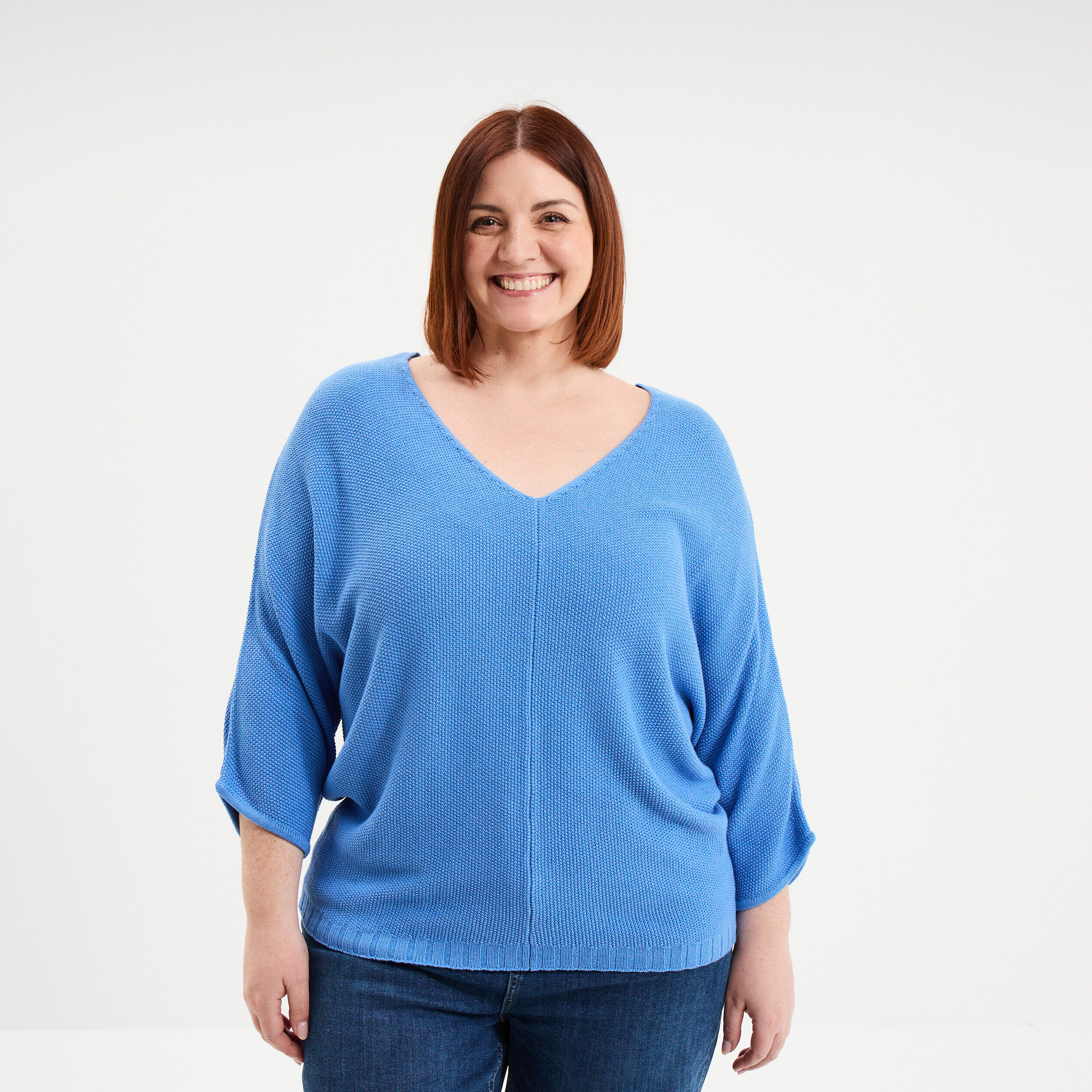 Pull manches 3/4 ajusté bleu electrique femme grande taille LH
