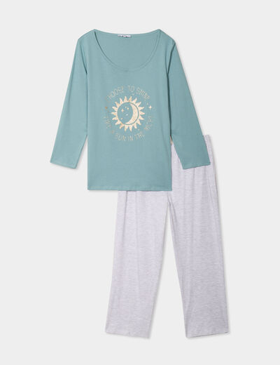 Ensemble pyjama corsaire t-shirt coton bleu gris femme