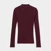 Pull ajusté côtelé col montant prune femme