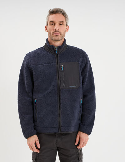 Veste effet sherpa zipp&eacute;e 3 poches bleu fonc&eacute; homme