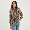 Pull col rond en fausse fourrure beige femme
