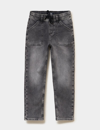 Jeans jogger droit taille &eacute;lastiqu&eacute;e denim gris gar&ccedil;on