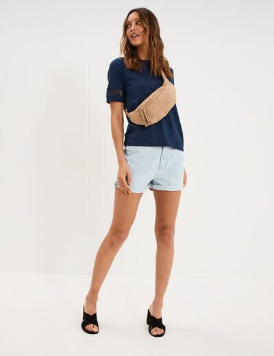Short mom en jean 5 poches denim bleach femme