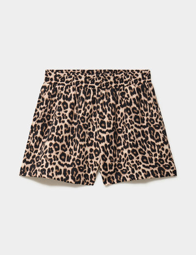 Short fluide taille &eacute;lastiqu&eacute;e beige femme