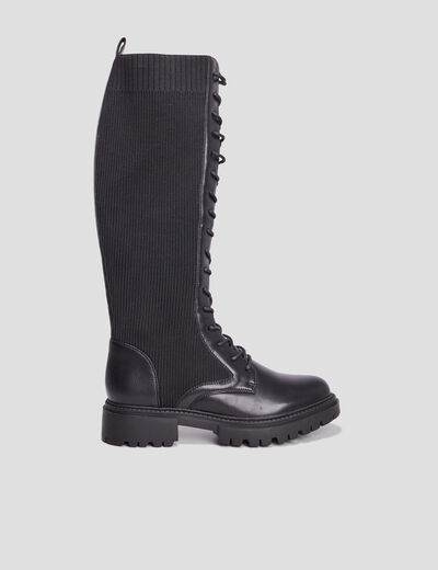 Bottes à lacets façon chaussette noir femme