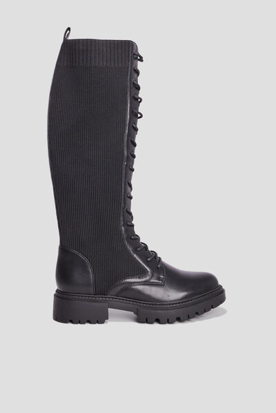 Bottes à lacets façon chaussette noir femme