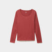 T-shirt coton col rond manches longues rouge fonc&eacute; femme