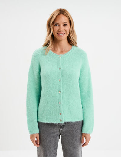 Gilet manches longues boutonné vert femme