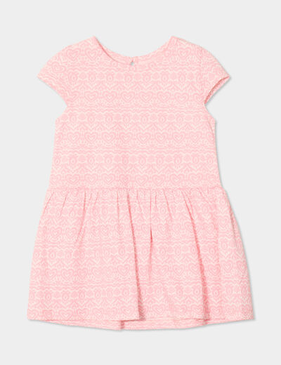 Robe manches courtes coton rose bébé fille