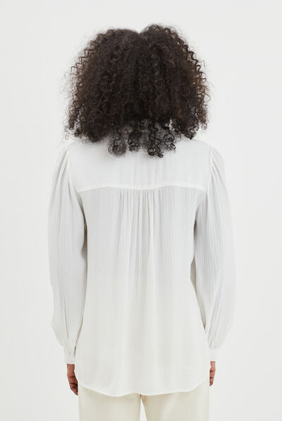 Chemise col mao à plumetis blanc femme