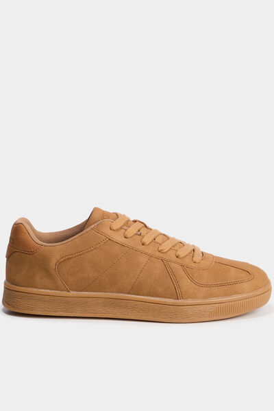 Tennis basses &agrave; lacets effet su&eacute;dine marron clair homme