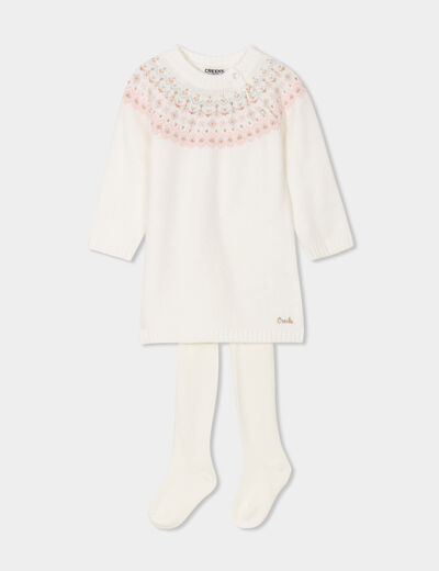 Ensemble robe pull et collants Creeks blanc bébé fille