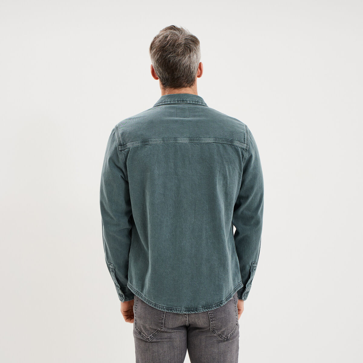 Surchemise en jean coton d&eacute;lav&eacute; vert fonc&eacute; homme