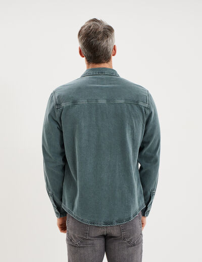 Surchemise en jean coton d&eacute;lav&eacute; vert fonc&eacute; homme