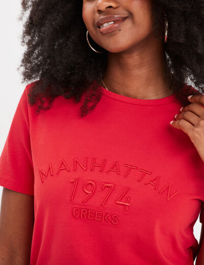 T-shirt cropped ajusté broderie Creeks rouge femme