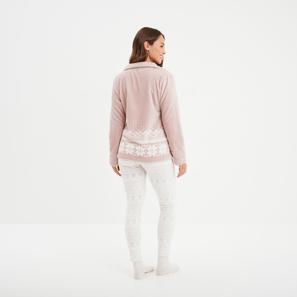 Ensemble pyjama effet polaire 3 pièces rose pastel femme
