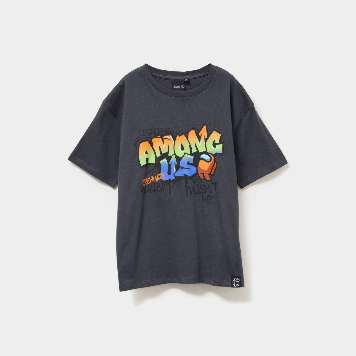T-shirt manches courtes coton Among Us gris foncé garçon