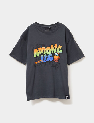 T-shirt manches courtes coton Among Us gris foncé garçon