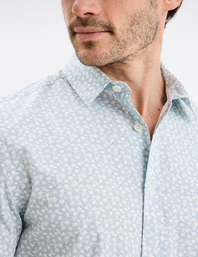Chemise droite manches courtes coton vert pastel homme