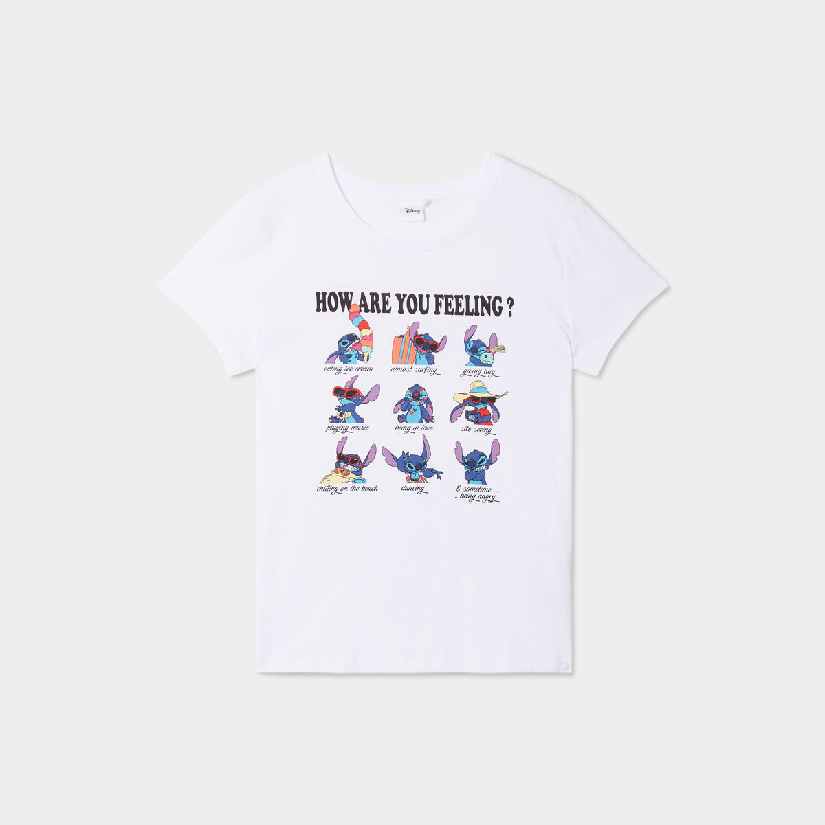 T-shirt droit manches courtes Stitch blanc femme