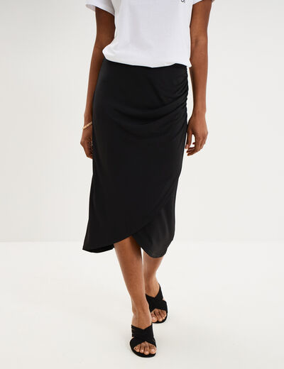 Jupe longue portefeuille stretch noir femme