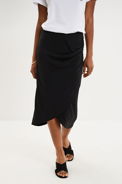 Jupe longue portefeuille stretch noir femme
