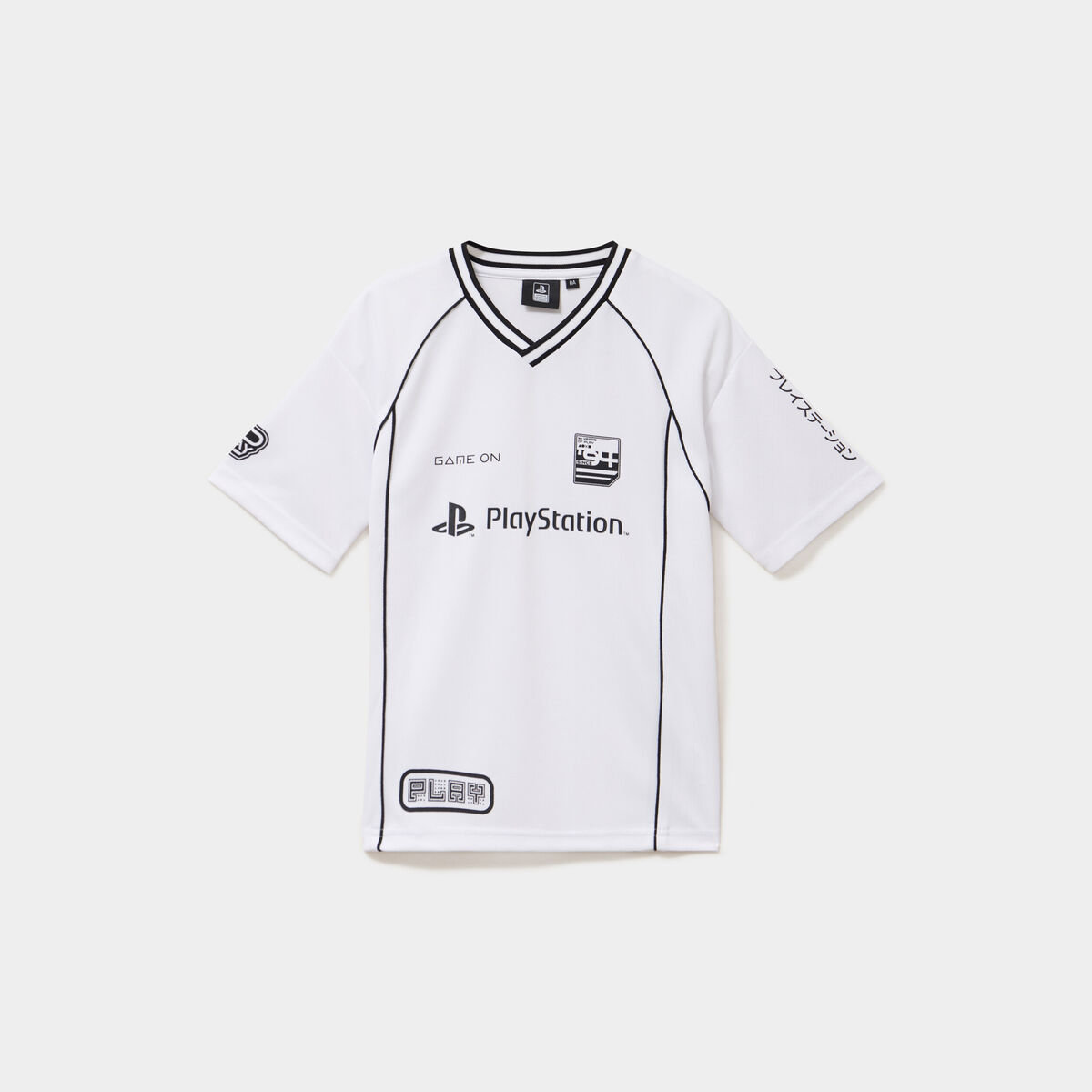 T-shirt col en V Playstation blanc gar&ccedil;on