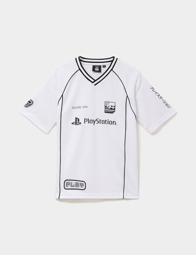T-shirt col en V Playstation blanc gar&ccedil;on