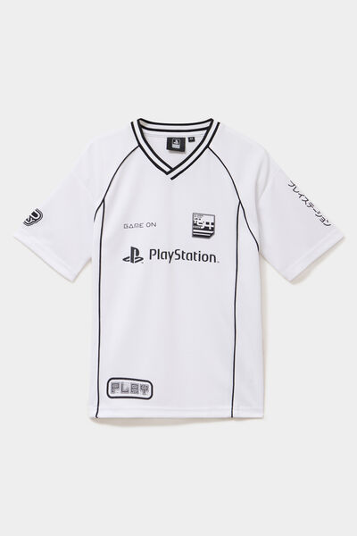 T-shirt col en V Playstation blanc gar&ccedil;on