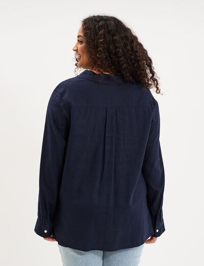 Chemise oversize lin m&eacute;lang&eacute; bleu fonc&eacute; femme grande taille