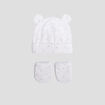 Ensemble bonnet et moufles coton blanc b&eacute;b&eacute;