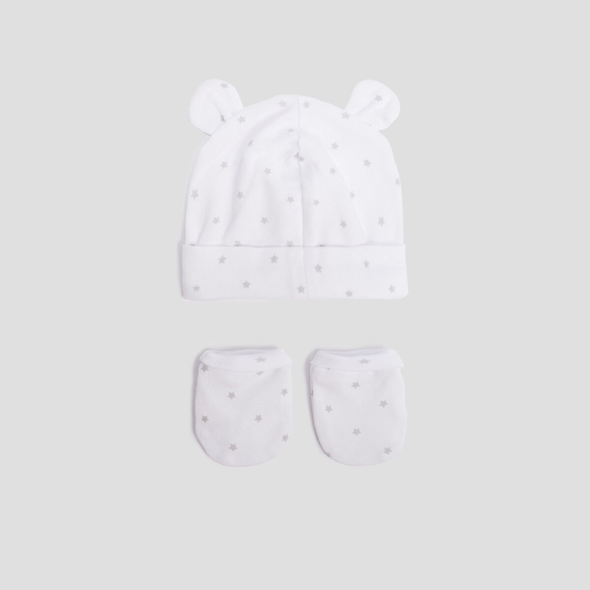 Ensemble bonnet et moufles coton blanc b&eacute;b&eacute;
