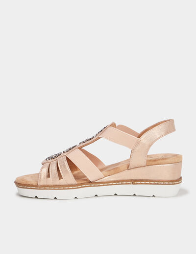 Sandales compensées pied large rose femme