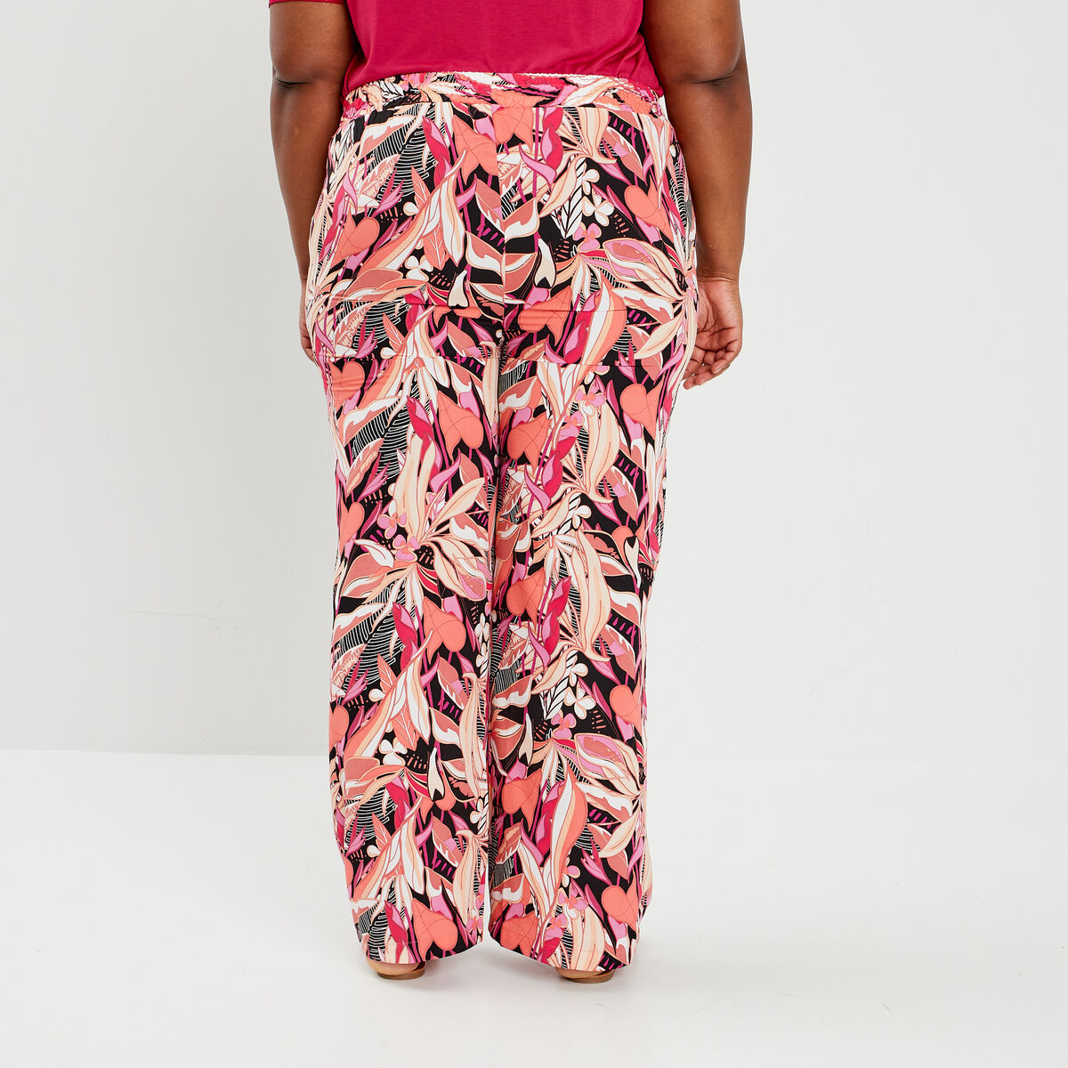 Pantalon large taille smockée noir femme grande taille