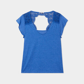 T-shirt épaules et dos macramé bleu roi femme