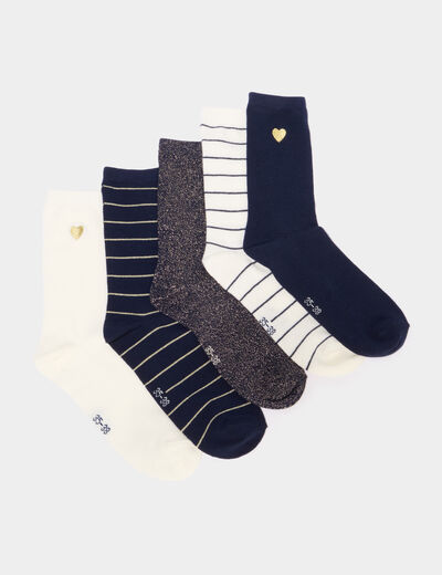 Lot 5 paires chaussettes bleu marine femme